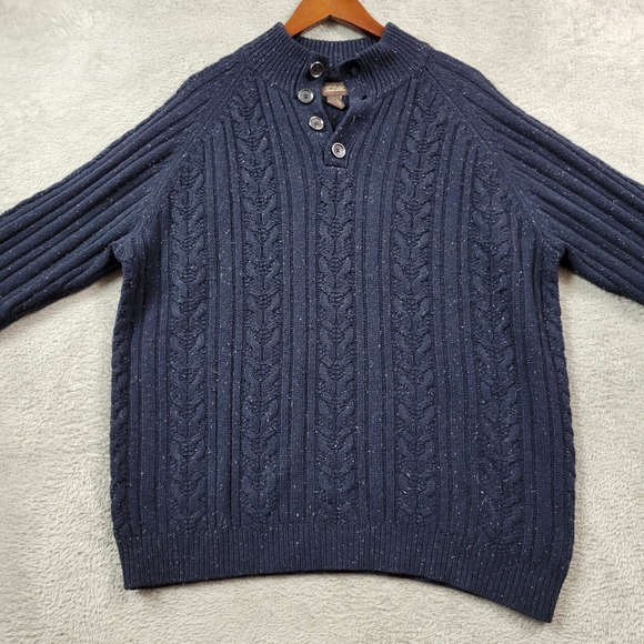 Tasso Elba Sweater Mens Large‎ Blue Wool Cashmere Blend Cable Knit Fisherman - Picture 1 of 8